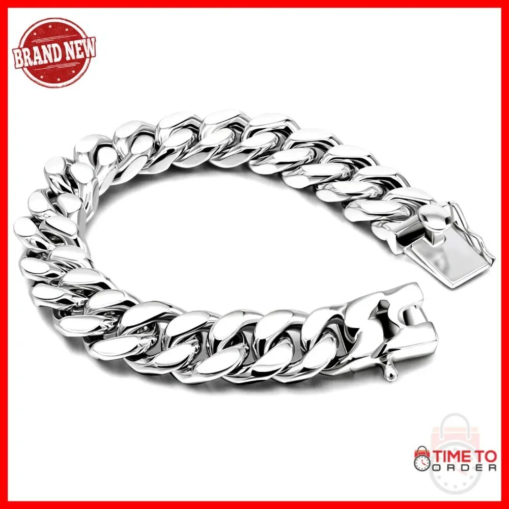 Sterling Silver Miami Cuban Link Bracelet 10-12MM 7-10 Inches Men's Jewelry